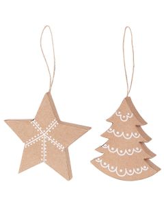 3D Tree & Star Ornaments Pack of 10