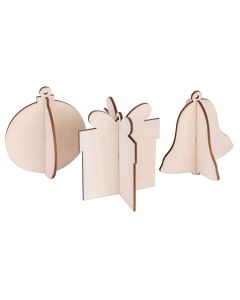 3D Wooden Festive Hanging Ornaments Pack of 12