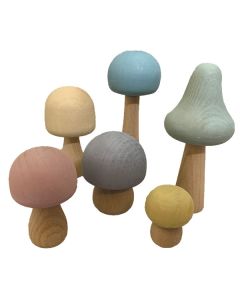 Pastel Wooden Mushrooms Set of 6