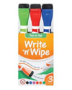 Whiteboard Marker Write n Wipe Pk3 (6 Colours)