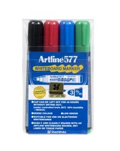 Artline 577 Bullet Tip Whiteboard Marker Assorted Pk4