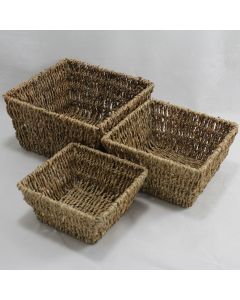Square Seagrass Trays Natural Set of 3