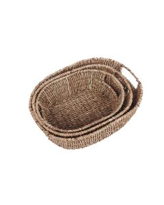 Oval Seagrass Trays with Inset Handles Natural Set of 3 