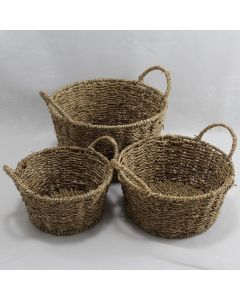 Round Seagrass Baskets With Handles Set of 3