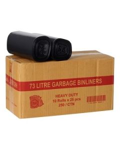 Garbage Bin Liners Heavy Duty 73L Rolls Black Ctn250
