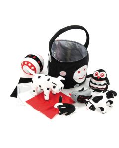 Black and White Soft Baby Toys in Basket Set of 11