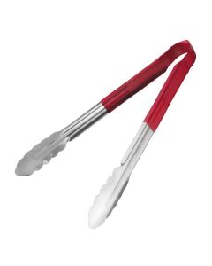 Vogue Stainless Steel Colour Coded Tongs Red 290mm 