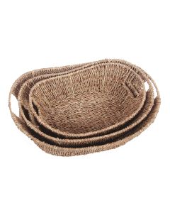 Boat Shape Seagrass Tray with Inset Handles Natural Set of 3