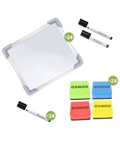 Whiteboard Kit with Black Connector Markers and Mini Erasers Set of 24