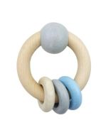 Rattle Round With Ball and 3 Rings Natural Blue